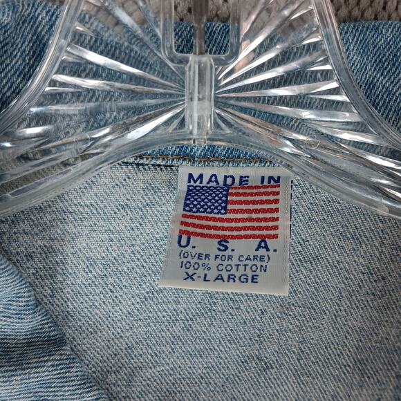 Vintage Tyca USA Denim Trucker Jacket Womens XXL Blue Fade Embossed Curves 80s - Picture 7 of 13